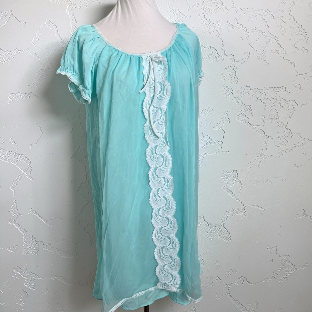 vintage aqua chiffon lace trim nightgown fairycore slip dress L